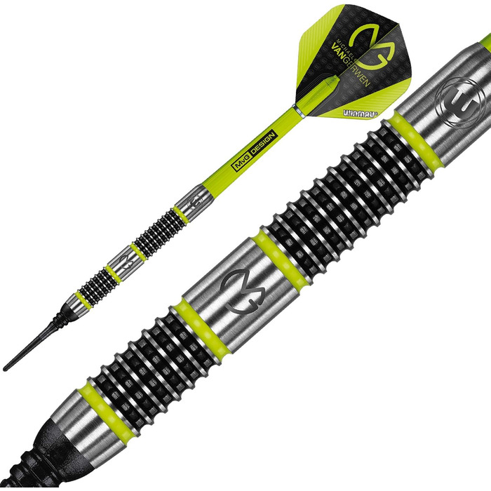 Дротики WINMAU Michael Van Gerwen Aspire 20 г, професійні, вольфрамові, для софттипу, з оперенням та стержнями