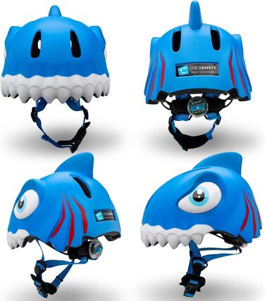 Дитячий велосипедний шолом Crazy Safety 3D, регульований, для дітей 2-7 років, для велосипеда, самоката, скейтборда, роликів, розмір 49-55 см, легкий, синій Акула