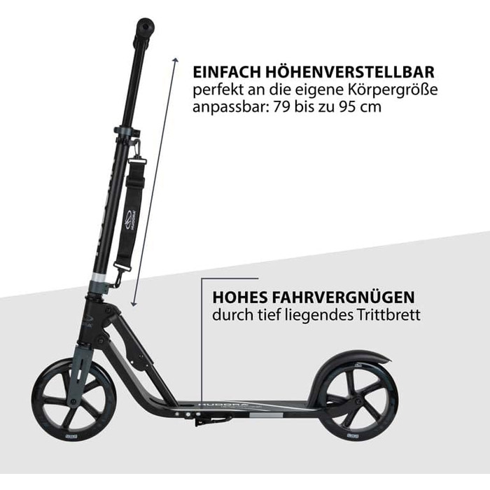 Самокат HUDORA BigWheel 205 для міста, складаний, з замком, регульований, для дітей і дорослих, до 100 кг, від 6 років