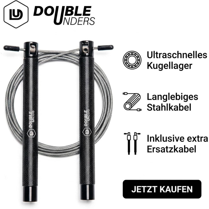 Скакалка Springseil Speed Rope: регульований, для CrossFit, боксу, фітнесу. Металеві ручки, срібно-чорний колір