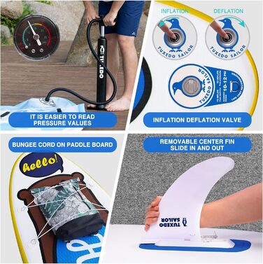 Надувний SUP Борд Tuxedo Sailor Stand Up Paddle Board з аксесуарами, для дорослих та підлітків, жовтий