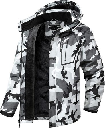 Чоловіча зимова куртка для сноуборду та лиж, водонепроникна, вітрозахисна, з капюшоном, камуфляж, чорний колір