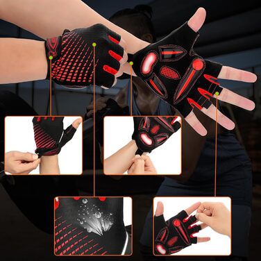 Фетровые перчатки MTB напівпальці літні для чоловіків та жінок, з гелевою амортизацією, дихаючі, зручні, неслизькі. Підходять для велосипедів, мотоциклів, фітнесу. Червоні