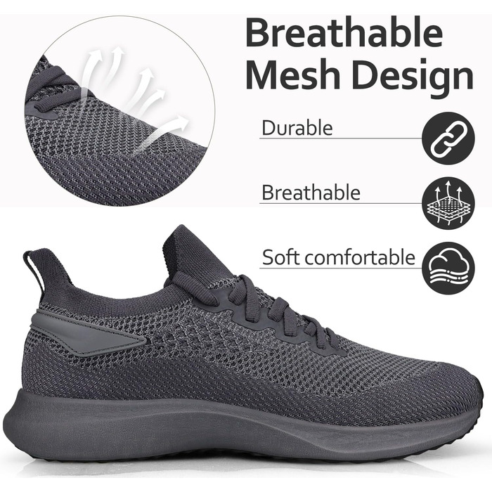 Чоловічі кросівки для занять спортом та бігу. Легкі, дихаючі, модель Slip-on. Колір: темно-сірий, розмір: 40 EU