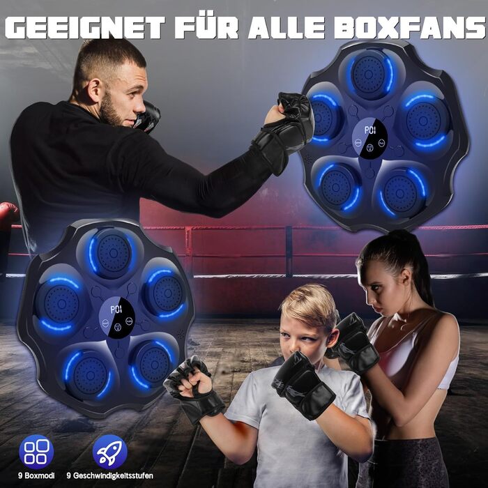 Музична боксерська машина Lvelfe з LED-підсвічуванням, Bluetooth, 9 режимів швидкості та лічильником, чорна