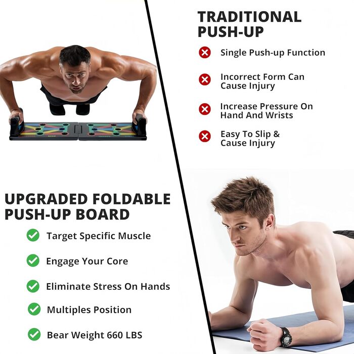 Багатофункціональна дошка для віджимань 12 в 1 з ручками, складаний тренажер для м'язів грудей, спини та плечей для дому, фітнес-набір для чоловіків та жінок