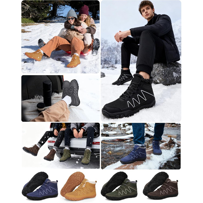 Зимові шкарпетки-черевики Ruyi для жінок та чоловіків, тепла підкладка, водонепроникні, для трейлраннінгу, комфортні зимові черевики з широкою передньою частиною, чорний, 42 EU
