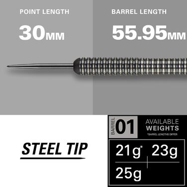 Darts Target Phil Taylor Power 8-Zero 1 (21/23/25г) - сталеві дротики з вольфраму 80%, чорні