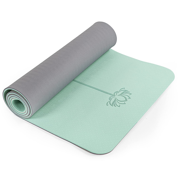 Килимок для йоги та фітнесу Yogamatte 0.6 см, екологічний, нековзний, з сумкою для зберігання (72x24 см, Matcha-Green/Сірий)