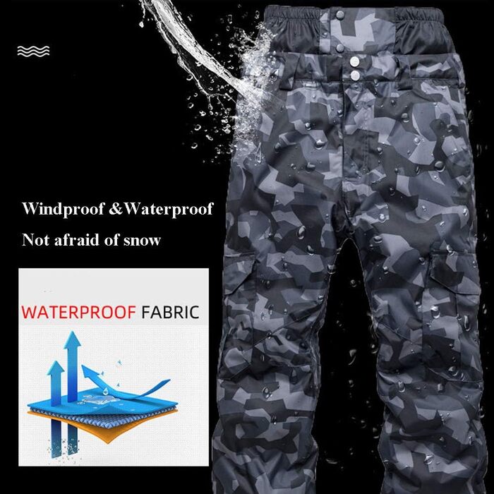 Чоловічий гірськолижний костюм камуфляж: куртка та штани. Теплий, вітро- та водонепроникний костюм для сноуборду та лиж. Чорний, розмір a