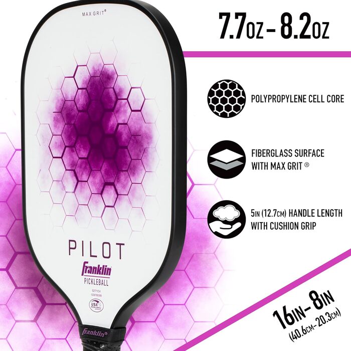 Падл для піклболу Franklin Sports Paddle Pilot 10 мм, білий/фіолетовий, універсальний розмір