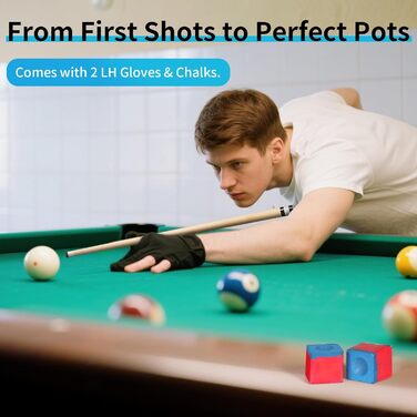 Більярдний кий Horse Billiard з наконечниками 13 мм, 147 см, включає рукавички та крейду, для дорослих, дизайн Gotik, Ahorn/Eschenholz