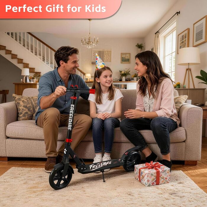 Самокат FREEDARE Cityroller складний для дітей та дорослих, колеса 200 мм, до 100 кг (Чорно-червоний)