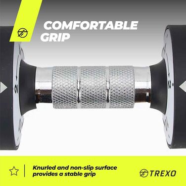 Регульований набір гантелей TREXO 2x5 кг зі сталі з неслизькими ручками. Ідеально для силових тренувань вдома та в спортзалі. Стабільна підставка (багато кольорів, 2x10 кг)