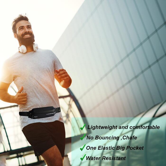 Поясна сумка для бігу Slim Running Belt, тримач для телефону, чорна. Для жінок та чоловіків. iPhone 13/12 Pro Max.