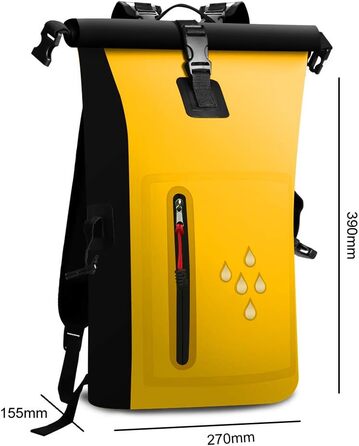 SCHITEC Водонепроникний рюкзак Dry Bags 25L з рол-топ закриттям для подорожей, каякінгу, рафтингу, риболовлі, кемпінгу (жовтий)