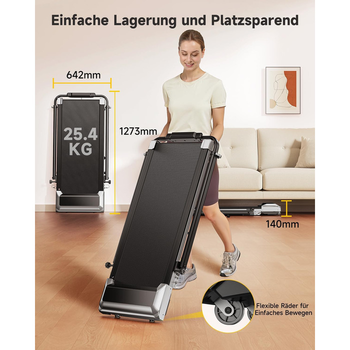 Біговий тренажер для дому з нахилом, 2 в 1, складний, 12 км/год, 2.5HP, під стіл, з пультом та додатком, чорний, нахил 12%