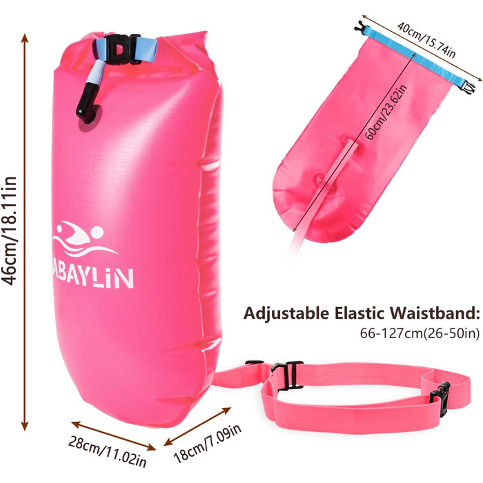 Надувна плавуча шийка (боя) 20L для дорослих та дітей, водонепроникний мішок, рожева. Безпека у відкритій воді та для триатлону.