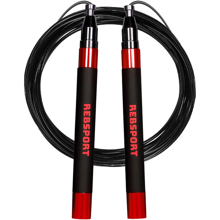 Професійний скакалка для кросфіту та Double Unders, регульована зі сталевим тросом 2.5 мм (червона), комплект з 2 тросами та ручками