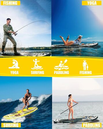 Надувний SUP-борд A&BBOARD з аксесуарами: насос, рюкзак, стабільний дизайн. Підходить для молоді та дорослих (жовтий + дракон)