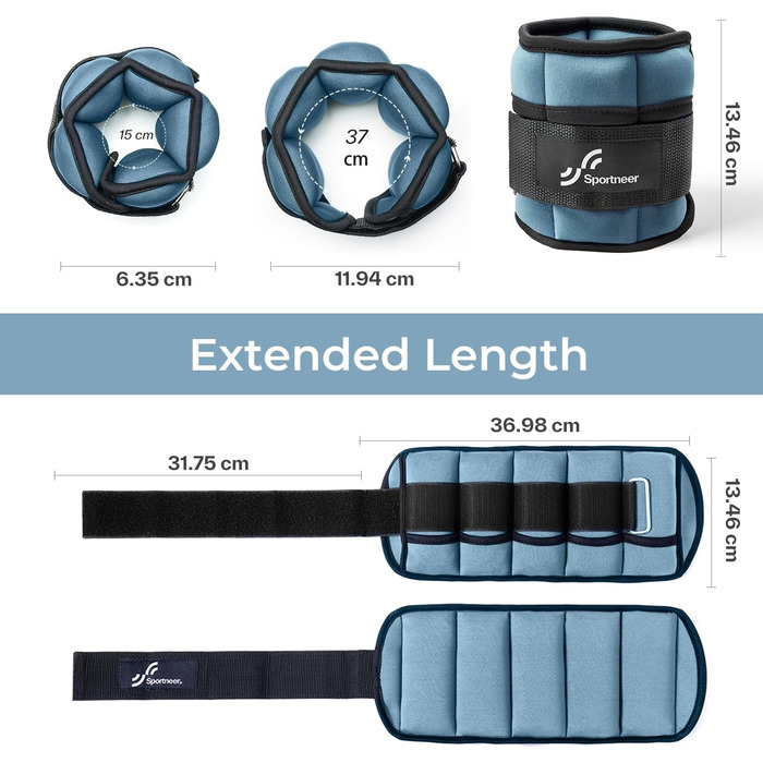 Штанги на щиколотки Sportneer регульовані: 1 пара 0,9/1,8/2,7/3,6/4,5 кг. Підходять для жінок та чоловіків, фітнесу, тренувань, ходьби, бігу. 2,2 кг на щиколотку, 4,5 кг пара (Блукаючий синій)