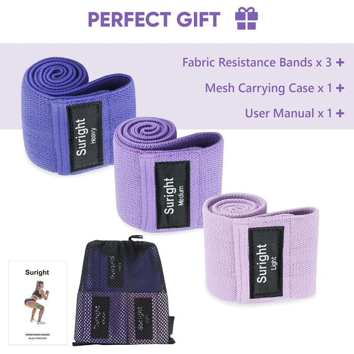 Стрічки для фітнесу Widerstandsbänder [3 шт.] для сідниць та стегон, антиковзкі фітнес-гумки для жінок/чоловіків, силові тренування, йога, пілатес, фітнес (світло-фіолетовий, фіолетовий, темно-фіолетовий)