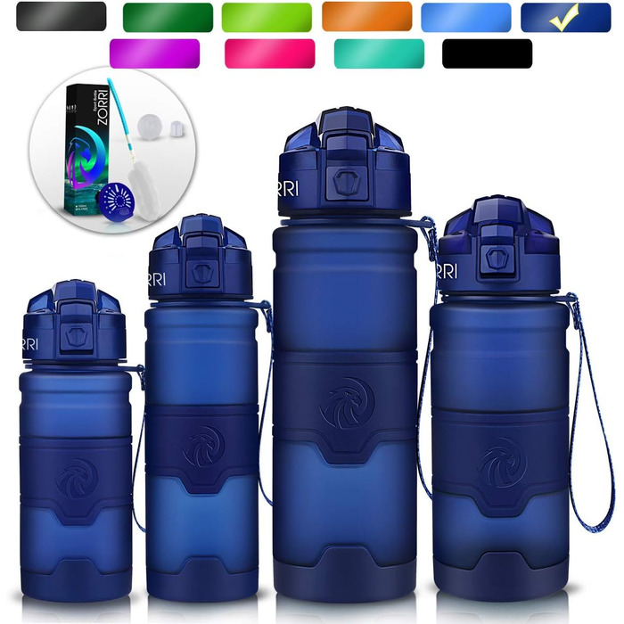 Спортивна пляшка для води ZORRI 1л, 700мл, 500мл, 400мл, BPA-Free, для дітей, витримує газ, не протікає, еко-пляшка для школи, спортзалу, фітнесу, велосипеда (700 мл, Темно-синій)