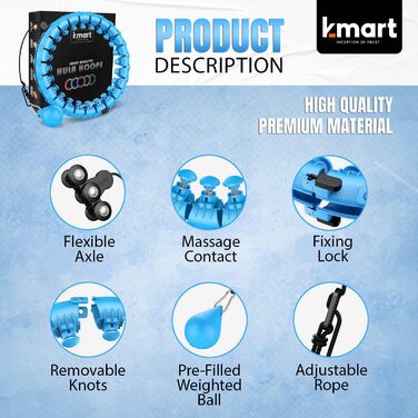 Розумний фітнес-хулахуп K-MART з 24 знімними сегментами для дорослих, масажний обруч із вантажем, 360° обертання, для схуднення, гімнастики, рожево-блакитний