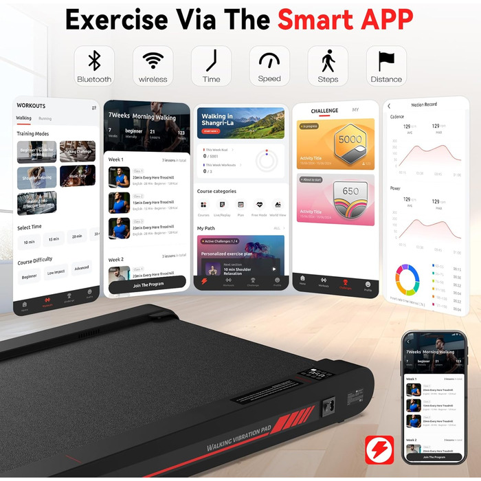 Sperax Килимок для ходьби з вібрацією 3-в-1 для бігового тренажера, з пультом дистанційного керування, 0.3-6 км/год, для дому та офісу, чорний/сірий