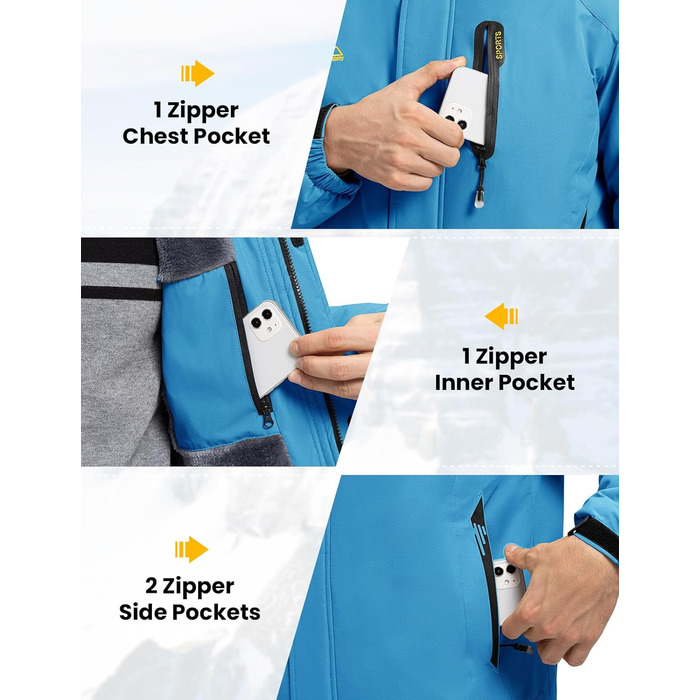 Чоловіча куртка для сноубордингу та лижного спорту Rdruko, водонепроникна, з утеплювачем, флісова капюшон, блакитна