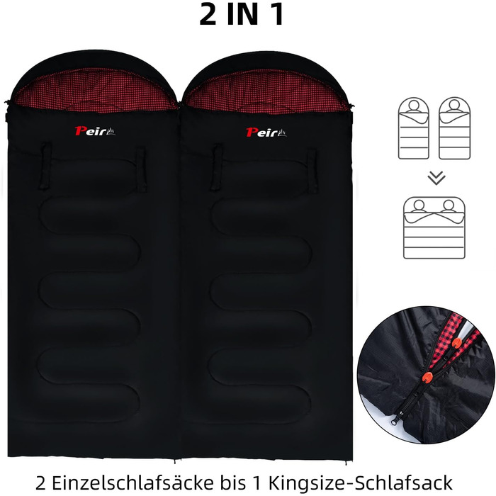 Спальний мішок для дорослих – широкий прямокутний, 3-сезонний з кишенею та сумкою, 300 г/м² бавовна, водонепроникний, для кемпінгу, дому та відпочинку на природі, з блискавкою справа