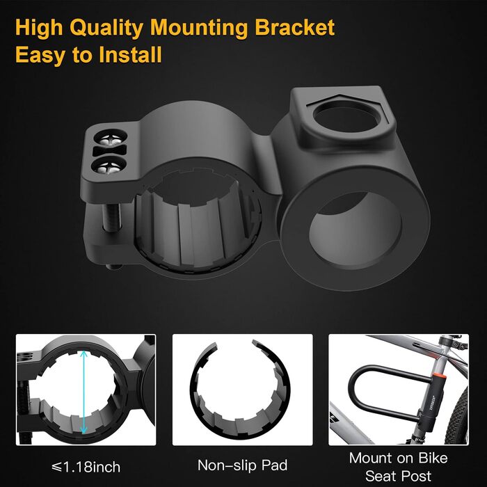 Замок для велосипеда U-подібний, 16 мм, міцний, з кріпленням, чорний, для шосе та гірських велосипедів, мідь