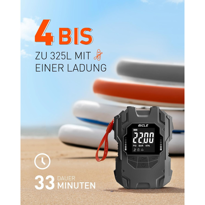 Акумуляторний насос для SUP, 22PSI, електричний, 12V DC, автоматичне відключення, 36W, Type C, для надувних SUP дощок, човнів, водного спорту (сірий)