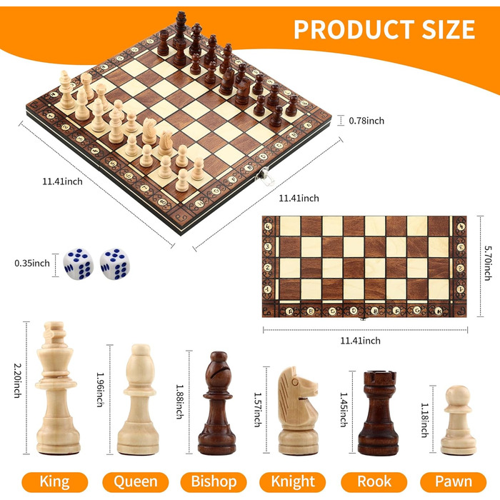 Набір для гри в шахи 3-в-1, дерев'яний, магнітний, 29 x 29 см. Шахи для дітей, для ігор, сімейних вечірок