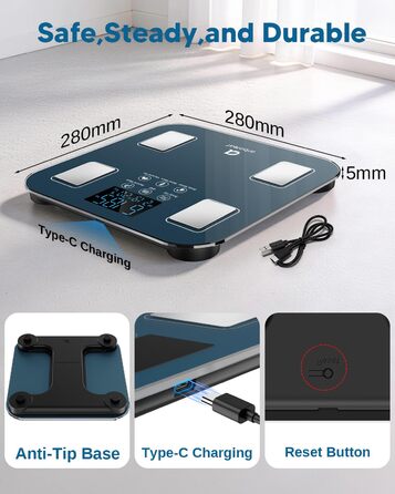 Ваги для тіла Arboleaf з USB зарядкою: аналіз жиру, м'язів, BMI та 14 показників. Цифрові ваги до 180 кг з LED-дисплеєм