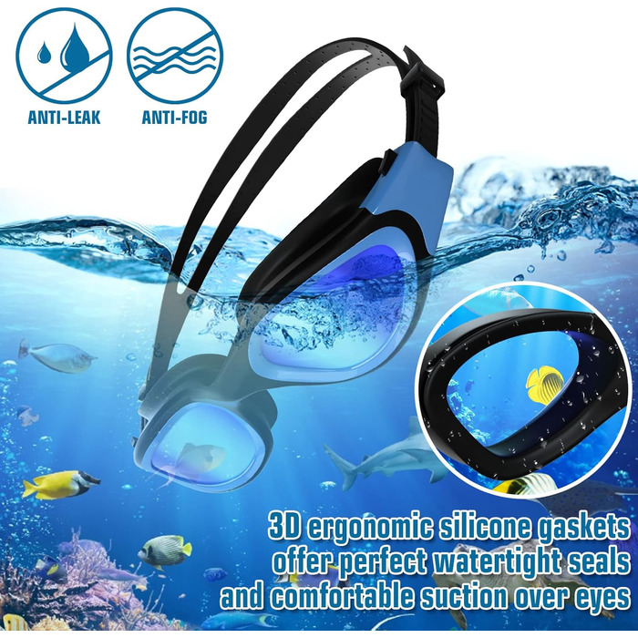 Окуляри для плавання Winline Polarized/Non-Polarized для дорослих та підлітків, антизапітніння, захист від УФ, водонепроникні, чіткий огляд, легке регулювання, м'які носові упори, для чоловіків та жінок, Blue&Black/Blue Polarized Mirrored Lens