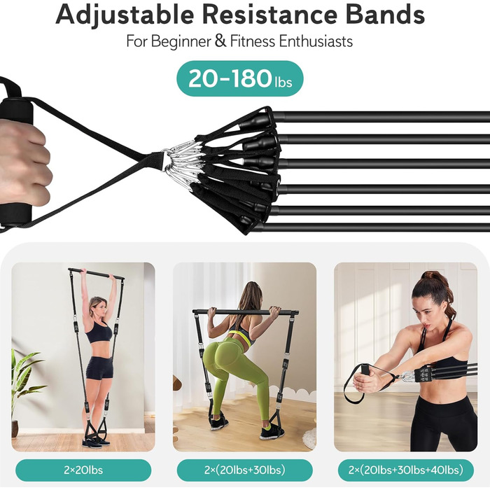 Pilates Bar WenYa з гумовими стрічками для фітнесу та йоги (81.6 кг, латекс, з анкерним ременем та кріпленням на двері) для жінок