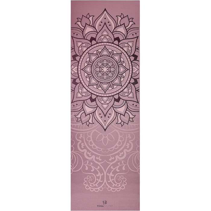 Килимок для йоги Von Yoga Studio з малюнком мандали, 183x61 см, 6 мм, неслизький, зносостійкий PVC, колір Лотос Dusty Pink