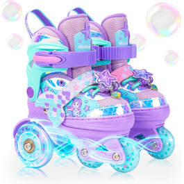 Дитячі ролики Meerjungfrau для дівчаток, 4 розміри, регульовані, з підсвічуванням, 3 колеса, фіолетовий Дитячі ролики Meerjungfrau для дівчаток, 4 розміри, регульовані, з підсвічуванням, 3 колеса, фіолетовий