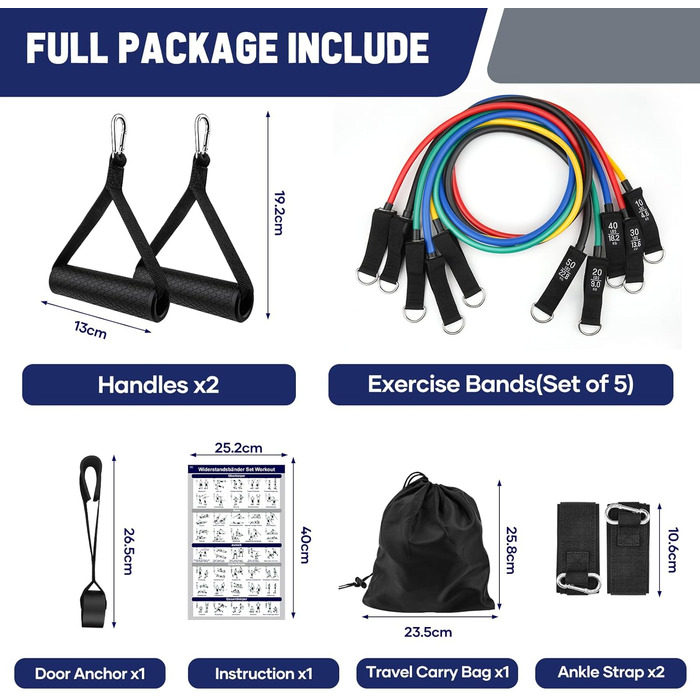 Фитнес-гумки Fokky, набір 5 шт. з різними рівнями опору, з аксесуарами для йоги, пілатесу, силових тренувань (для чоловіків та жінок)