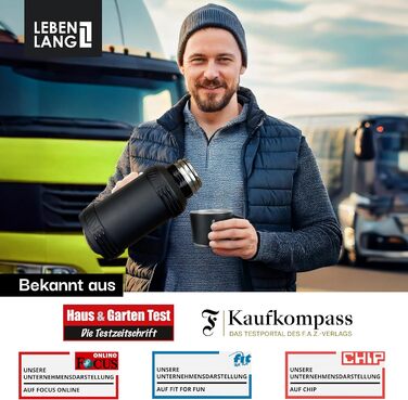 Термос LEBENLANG 2,5 л із чашкою, ситечком для чаю, ремінцем, з нержавіючої сталі — термокружка, термос для напоїв, ізотермічна пляшка 24 годин збереження тепла