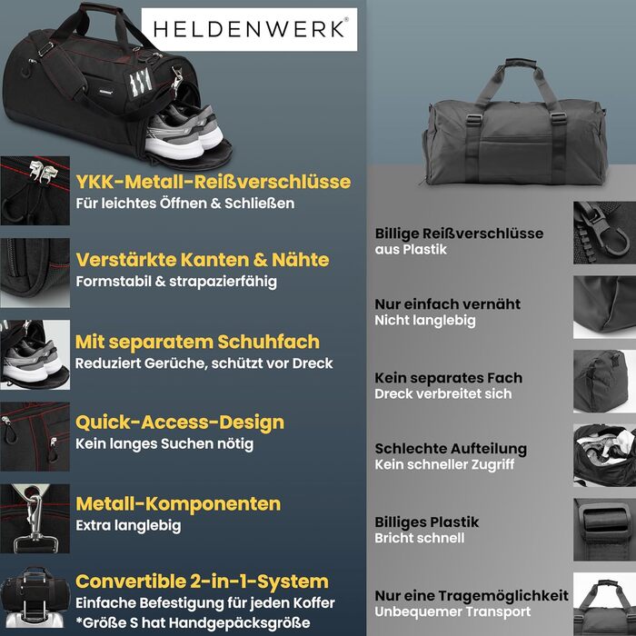 Спортивна сумка Heldenwerk® для жінок та чоловіків, 58 x 31 x 31 см (50 л) | Сумка для тренувань з відділенням для взуття та мокрих речей | Ідеальна для подорожей, спортзалу, фітнесу, зеленого кольору