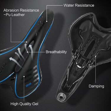 Велосипедне сідло OUXI Gel: комфортне, м'яке, дихаюче, ергономічне, для MTB, шосе, гірського велосипеда, чоловіче та жіноче, блакитне