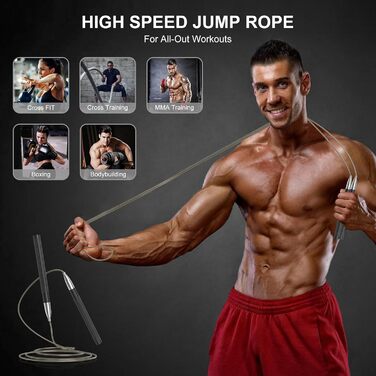 Стрибкове канат CRHOEIQ для дорослих: регульована довжина, алюмінієва ручка, 2 запасні канати, самоблокуюча конструкція