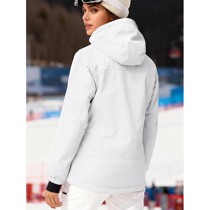 Жіноча водонепроникна куртка для сноубордингу та лижного спорту FREE SOLDIER з флісовою підкладкою, тепла зимова куртка з капюшоном, повністю проклеєні шви (XXL, Білий/Ошатний сад)