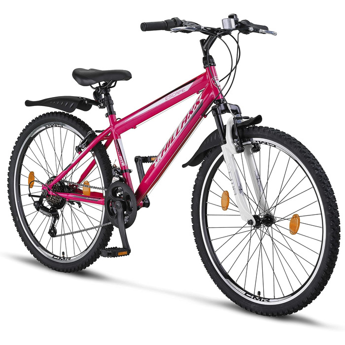 Гірський велосипед Chillaxx Bike Escape 24/26 дюймів, 21 швидкість, V-гальма, для дівчат, хлопців, чоловіків та жінок, рожево-білий, преміум-якість