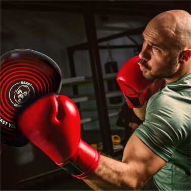 Лапи для боксу Beast Gear з натуральної шкіри, вигнуті, з підтримкою зап'ястя та регульованим ременем для хук, джебу, MMA, кікбоксингу та муай-тай