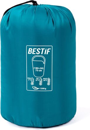 Сплячий мішок BESTIF для кемпінгу та відпочинку на природі. Легкий, водонепроникний, літній спальник 210x75cm, турквіс