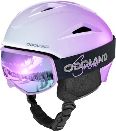 Шолом для гірських лиж та сноуборду Odoland з маскою, регульований розмір, захист вух, для чоловіків, жінок та підлітків (M (57-59 см), градієнт фіолетовий)