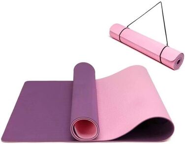 Килимок для йоги та фітнесу Narwhal, протиковзкий еко-мат з TPE для пілатесу та тренувань з ременем для перенесення, 183 x 61 x 0.6 см, лілово-рожевий
